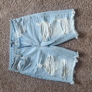 FASHION NOVA Womens High Wasited Distressed Bermuda Jean Shorts